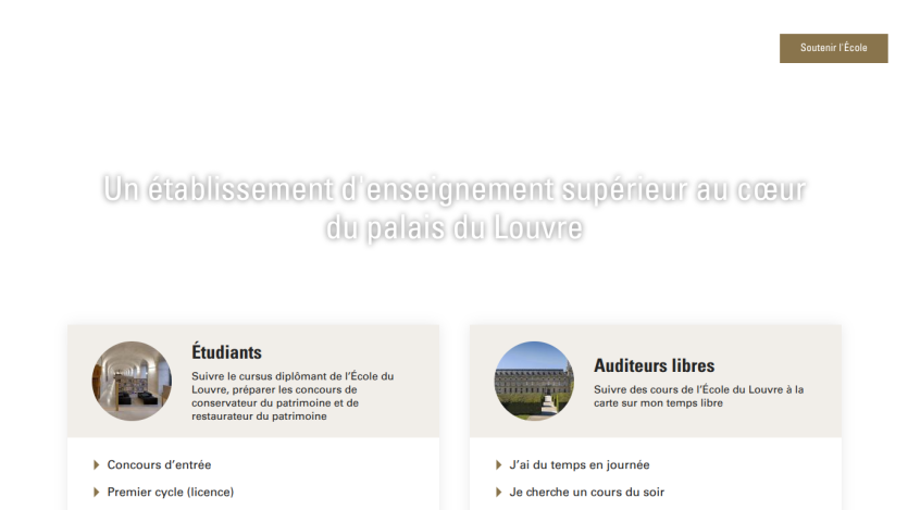 Higher education institution located in the heart of the Louvre Palace offering diploma courses and free auditor classes