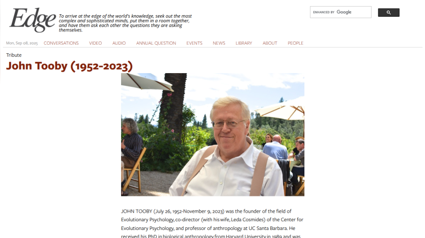 Tribute to John Tooby (1952-2023) with a photo and brief biography.