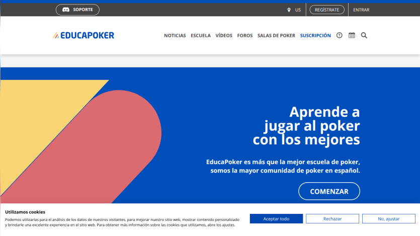 EducaPoker homepage with headline about learning poker with the best and a call to action button