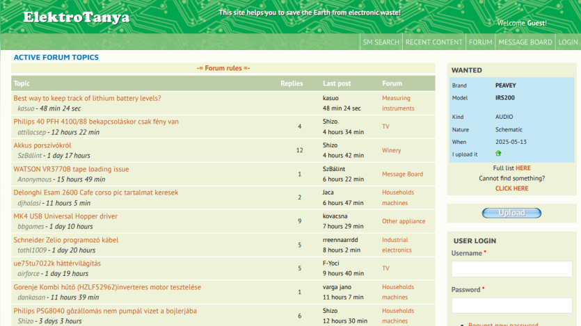 List of active forum topics with replies and last post details.