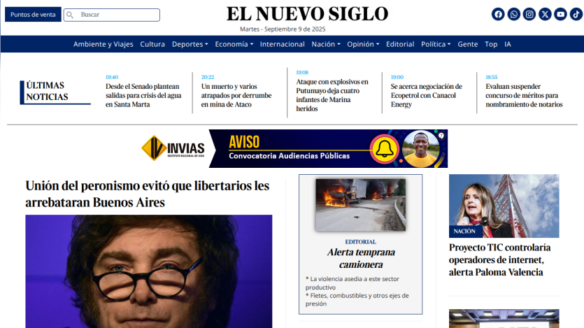 News article headline about Buenos Aires with images and navigation links.