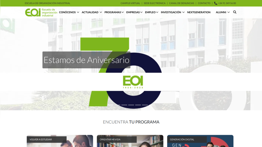 EOI anniversary celebration with logo and program search prompt.