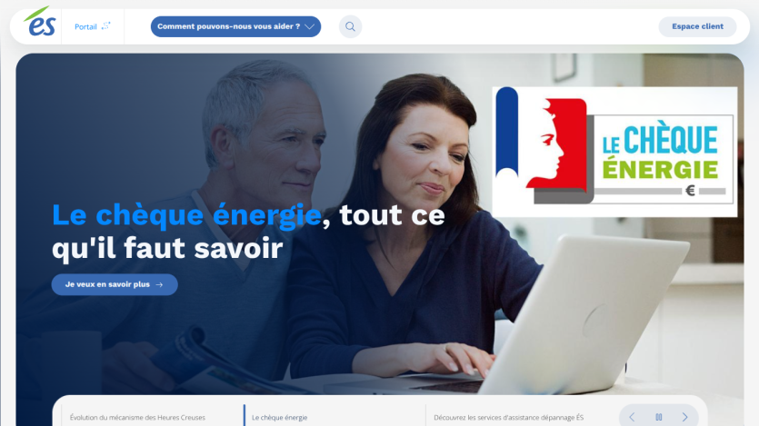 Energy check information page with a couple using a laptop and a call to action to learn more about energy checks