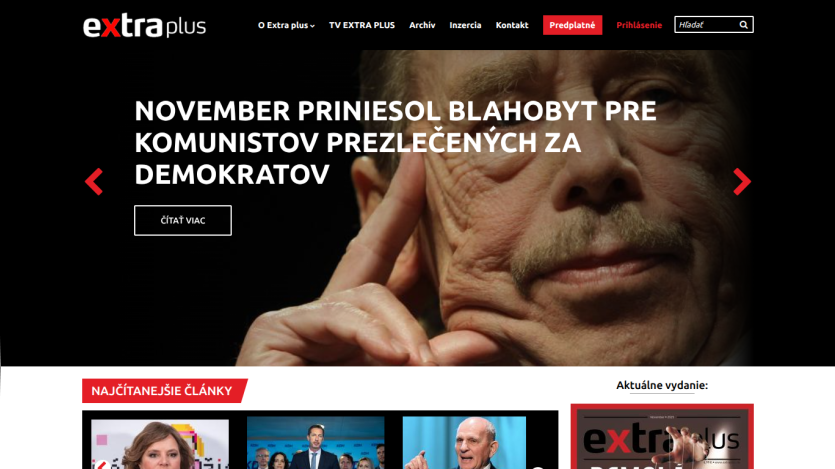 News website Extra Plus with headline about November bringing welfare for communists disguised as democrats and popular articles section