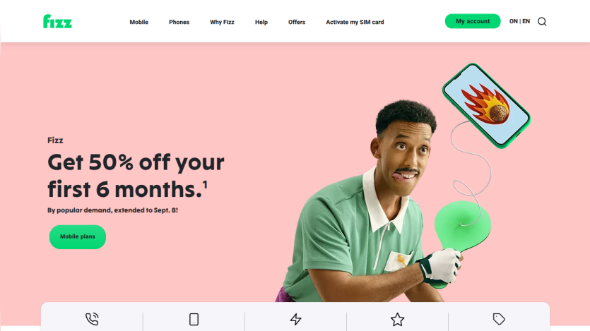 Promotional banner offering 50% off for the first 6 months with a playful illustration.