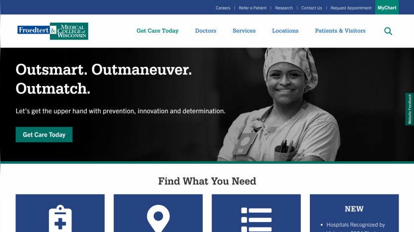 Healthcare website featuring a smiling healthcare professional and a call to action for care services.