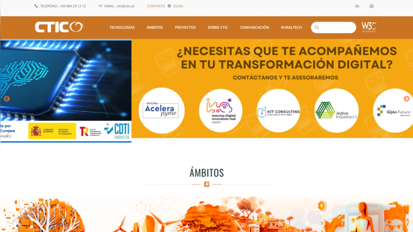 CTIC website header with navigation and hero section featuring technology and innovation themes