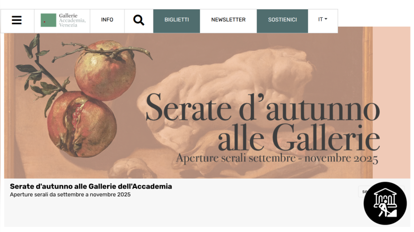 Autumn evening openings at Gallerie dell'Accademia from September to November 2025 with artwork background.