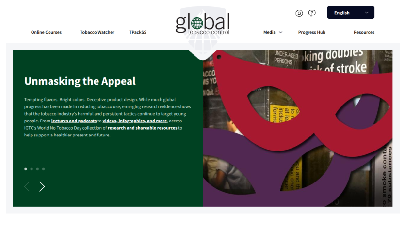 Global tobacco control site highlighting tobacco industry tactics with links to lectures, podcasts, videos, and resources