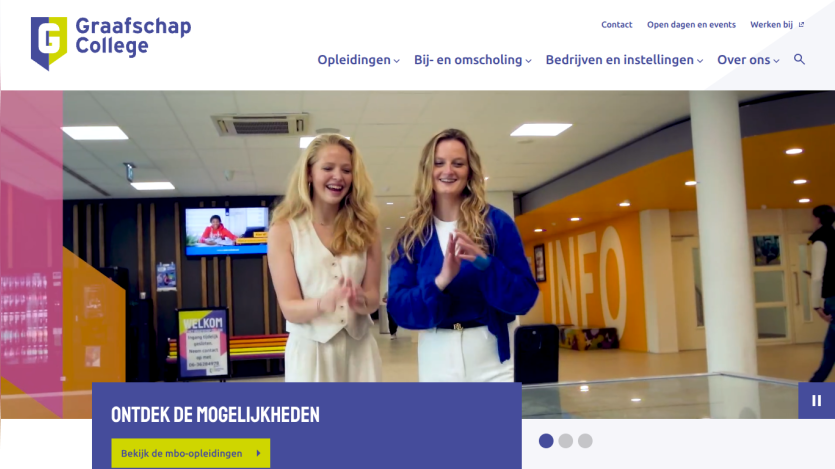 Graafschap College website with navigation menu and call to action to explore mbo programs