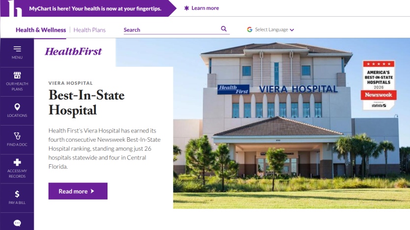 HealthFirst Viera Hospital named Best-In-State Hospital with Newsweek ranking and hospital image