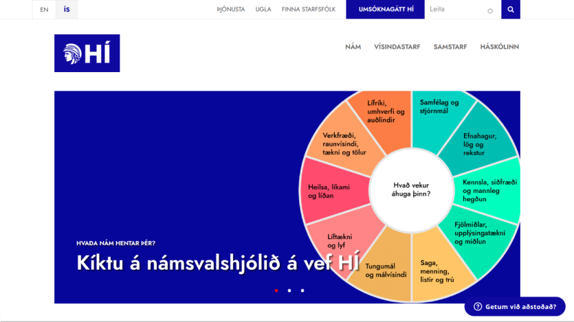 Homepage of a website featuring a colorful wheel of options and a welcoming message.