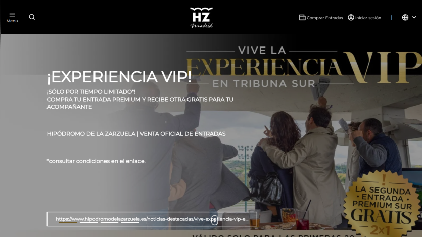 VIP experience promotion at Hipódromo de la Zarzuela with offer for premium ticket and free companion ticket