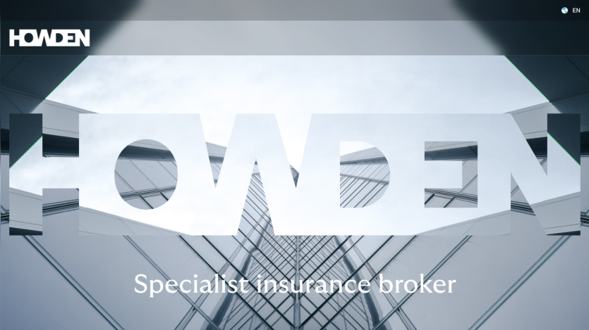Homepage of Howden, featuring the logo and tagline 'Specialist insurance broker'.