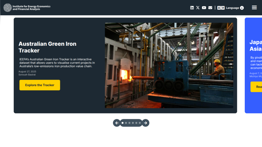 Interactive tracker for Australian green iron production with a prominent call to action.