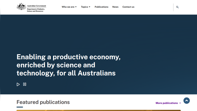 Homepage featuring a statement on a productive economy and technology for Australians.