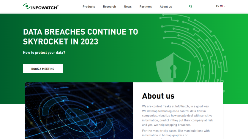 Data breaches continue to skyrocket in 2023; includes a call to action to book a meeting.