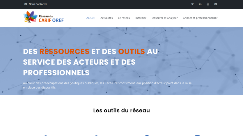 Réseau des CARIF OREF homepage with resources and tools for professionals and public policy actors