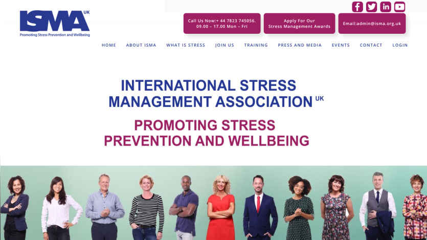 International Stress Management Association UK promoting stress prevention and wellbeing with contact info and navigation