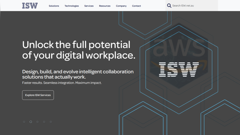 ISW homepage with headline about unlocking digital workplace potential and a call-to-action button