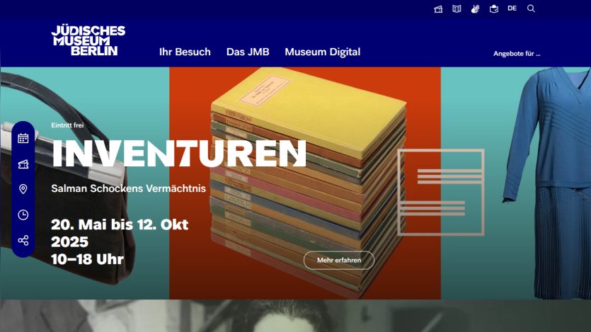 Website for the Jewish Museum Berlin featuring an exhibition titled 'Inventuren'.