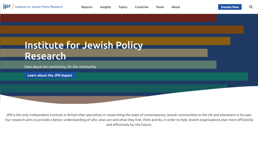Institute for Jewish Policy Research homepage with navigation and impact learning button