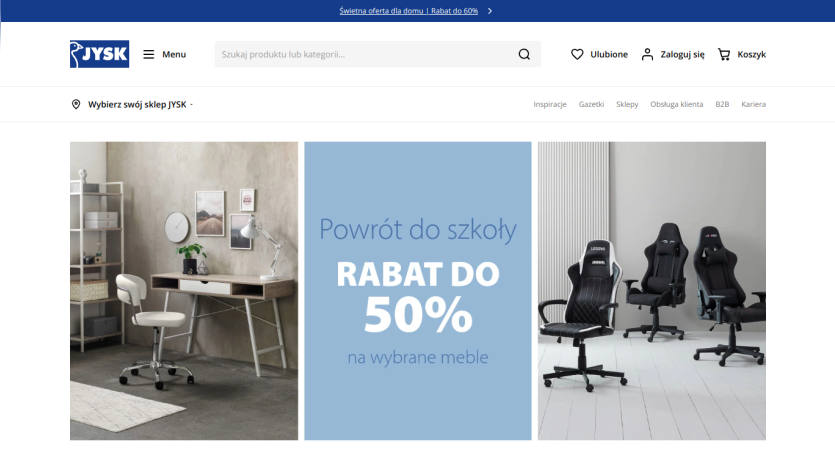 Promotional banner for school return with up to 50% discount on selected furniture.