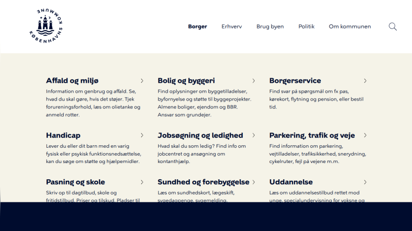 Website section displaying various citizen services and information categories.