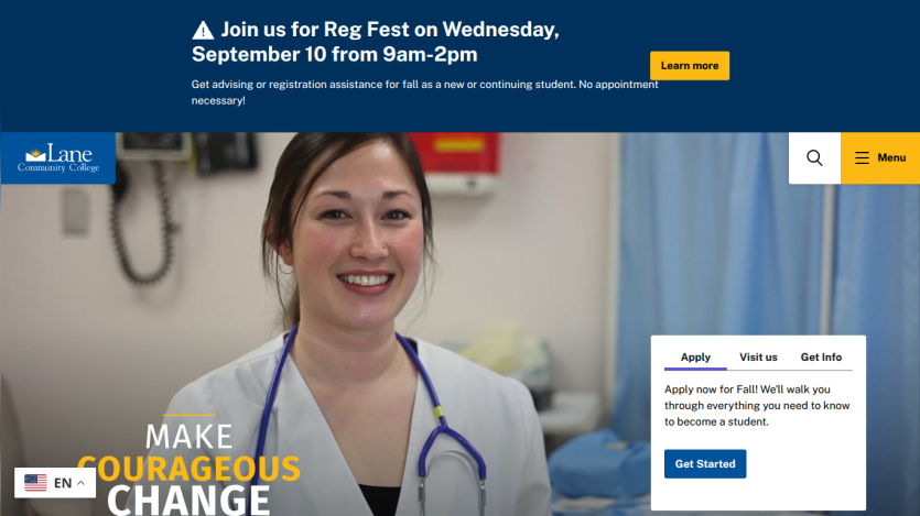 Promotional banner for Reg Fest with a smiling student and event details.