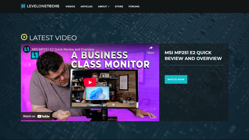Latest video section featuring a review of a business class monitor.