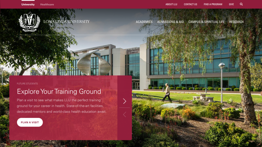 Homepage showcasing training facilities with a call to action for exploration.