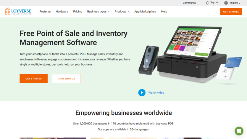 Free Point of Sale and Inventory Management Software with a call to action to get started.