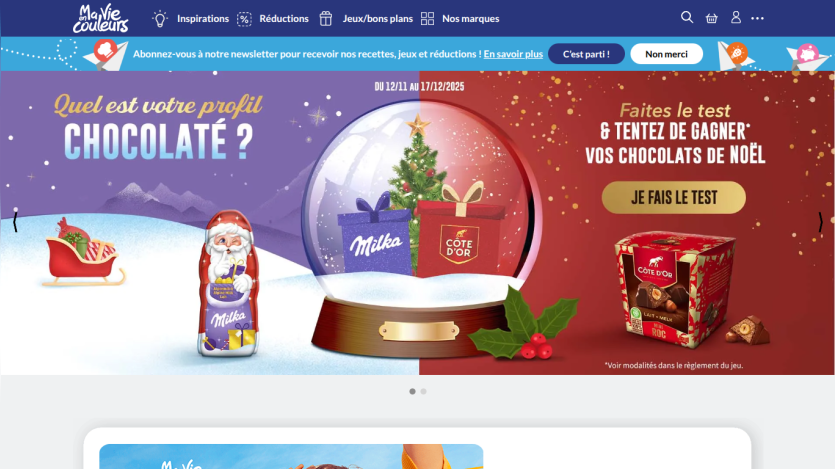 E. Leclerc Chocolat Christmas promotion with festive snow globe and chocolate products