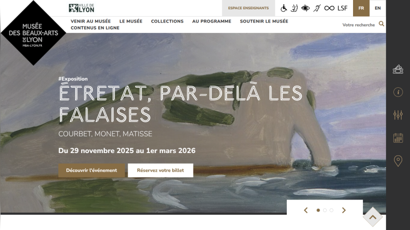 Musée des Beaux-Arts de Lyon exhibition ÉTRETAT, PAR-DELÀ LES FALAISES featuring Courbet, Monet, Matisse from Nov 29, 2025 to Mar 1, 2026.