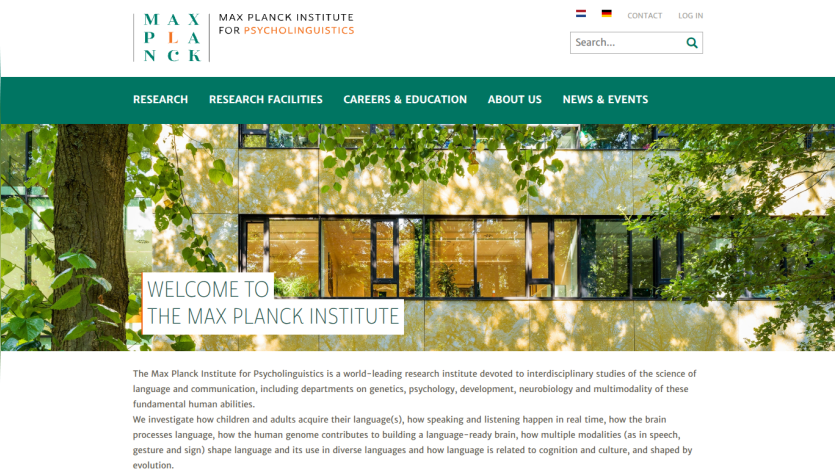 Homepage of the Max Planck Institute featuring a welcome message and research focus.
