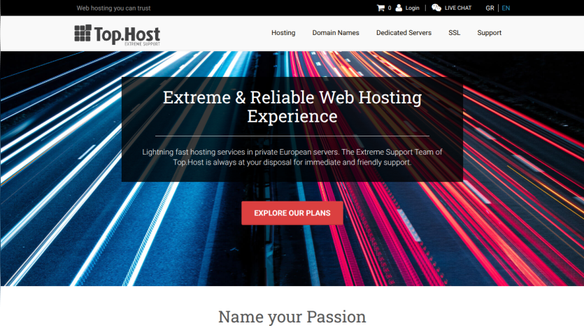 Web hosting service offering with a call to action to explore plans.