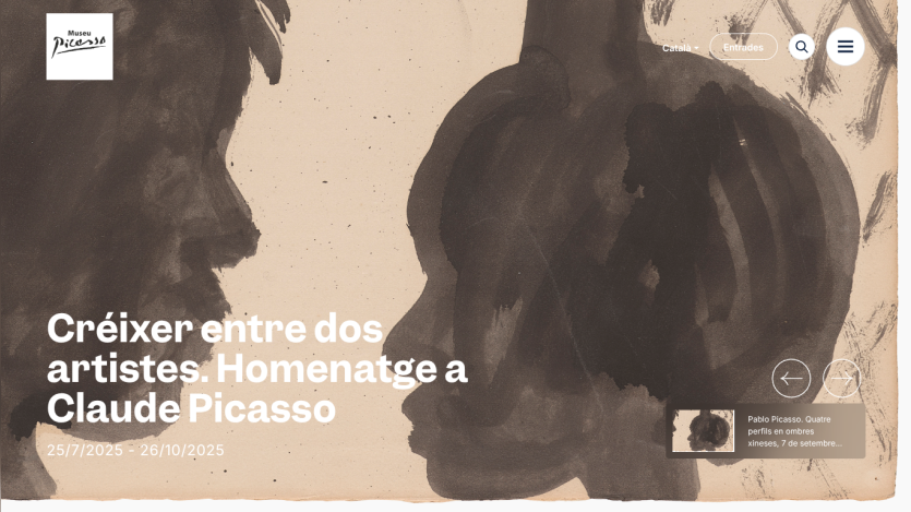 Exhibition banner featuring tribute to Claude Picasso with artistic illustrations.