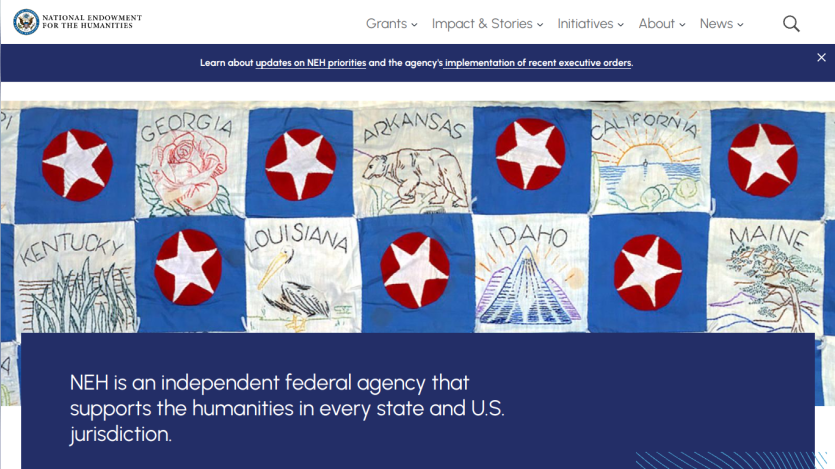Homepage of the National Endowment for the Humanities featuring state flags and agency description.