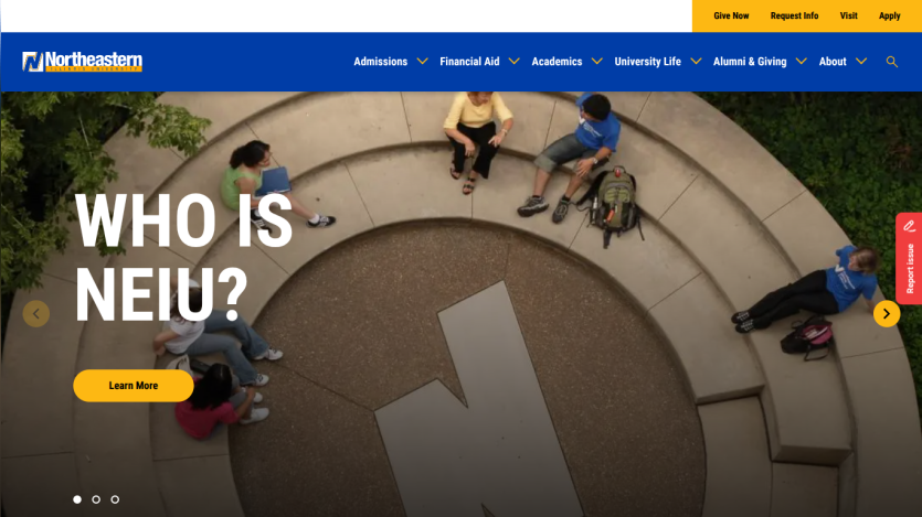 Homepage of NEIU featuring students and the question 'Who is NEIU?'