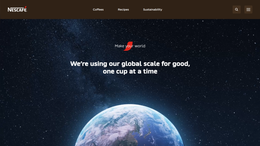 Nespresso's mission statement on a cosmic background promoting sustainability.