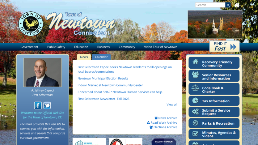 Town of Newtown Connecticut official website with news, calendar, and community resources