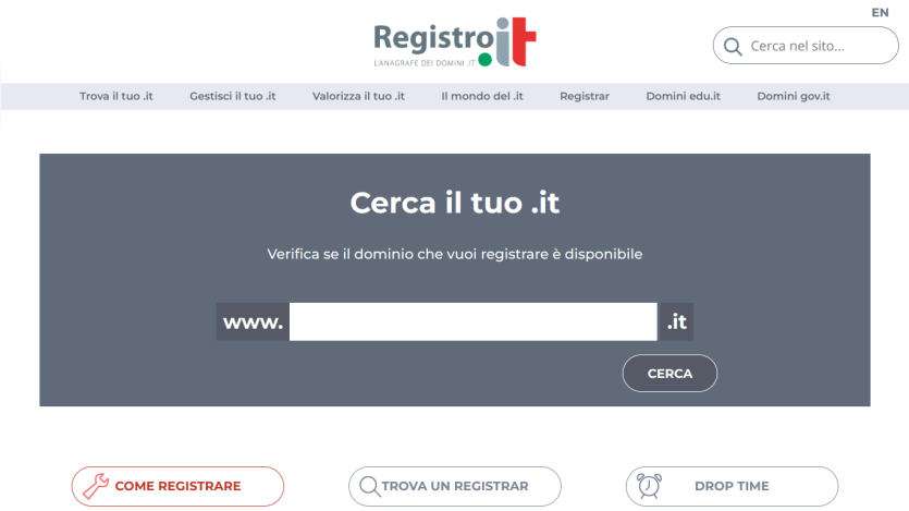 Search for .it domain availability with input field and search button.