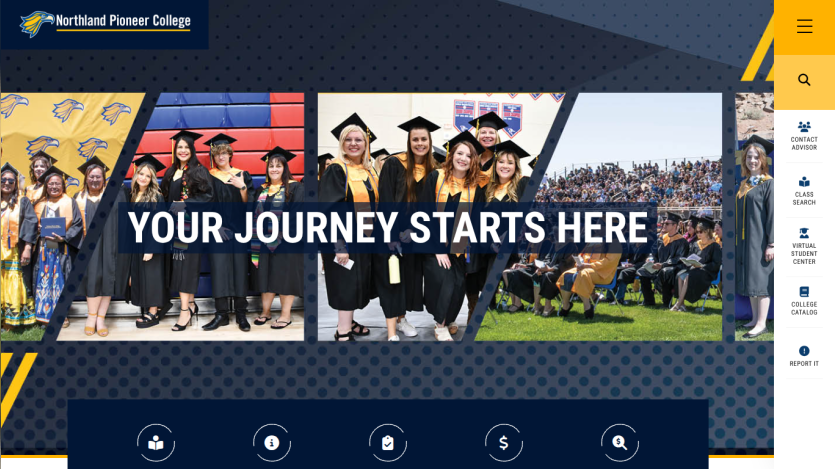 Portland Police College homepage with headline 'Your Journey Starts Here' and images of graduates and police officers