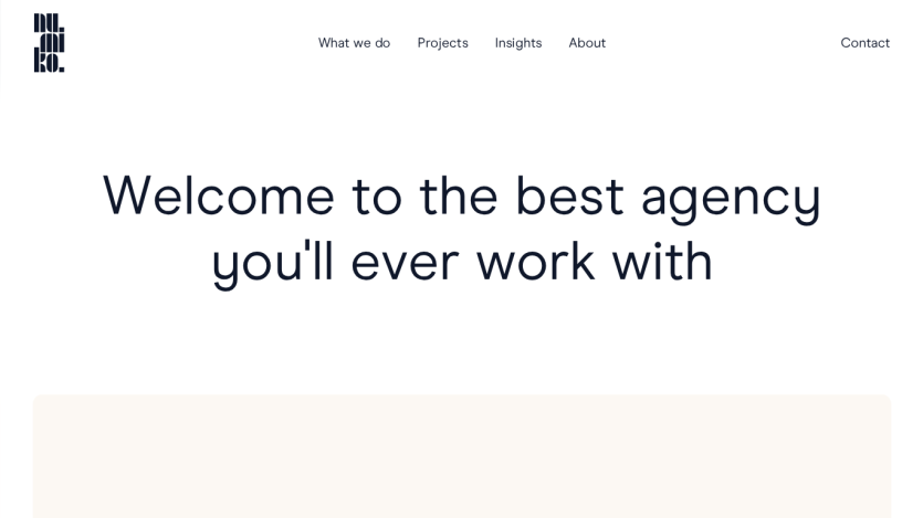 Agency homepage with navigation links and headline welcoming visitors to the best agency