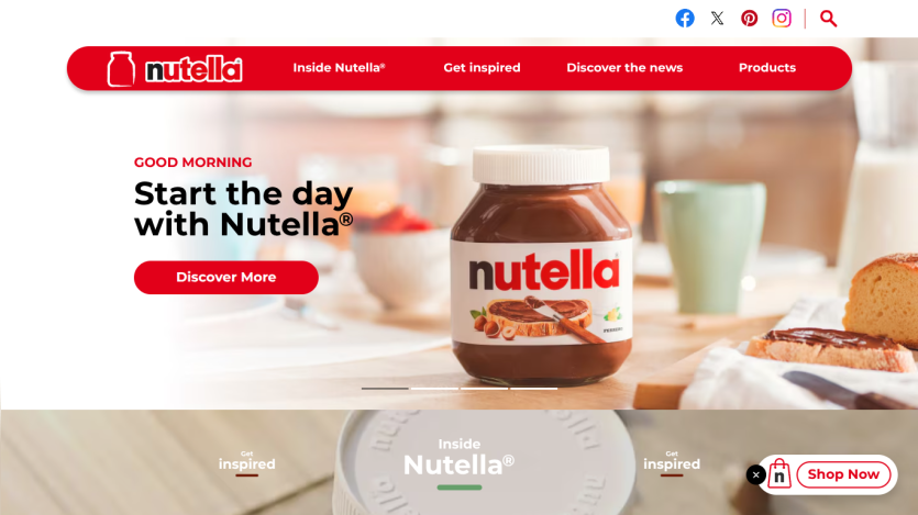 Nutella jar with text promoting starting the day with Nutella and a call to action.