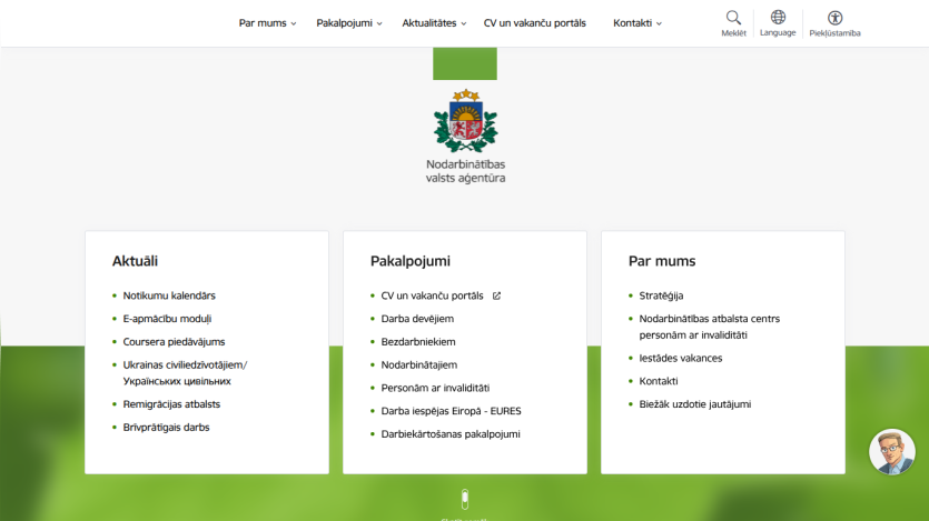 Employment agency website with navigation menu, agency logo, and sections for news, services, and about us