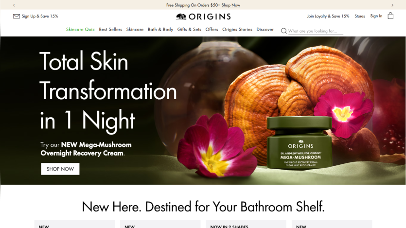 Promotional banner for Origins' new overnight recovery cream with a call to action.