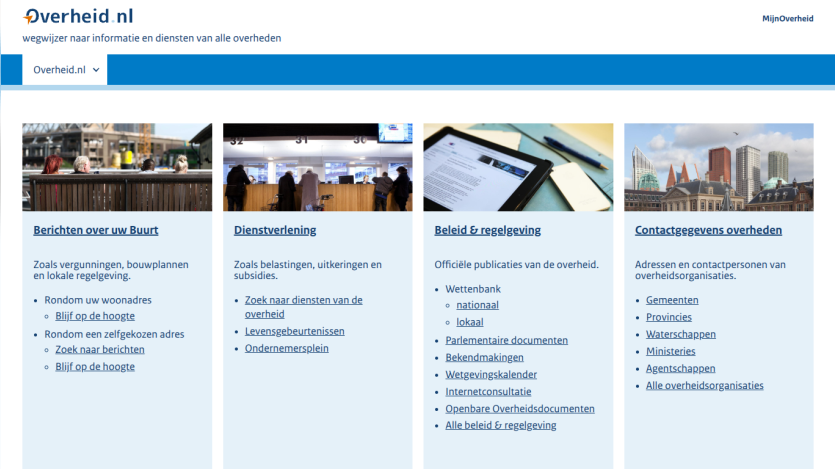 Government website homepage with sections on news, services, and contact information.