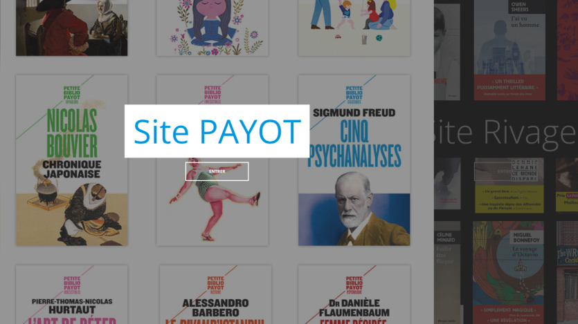 Site PAYOT homepage with book covers and an 'ENTRER' button inviting entry