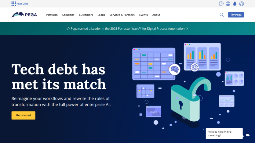 Hero section promoting enterprise AI solutions with a call to action button.